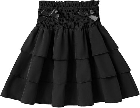 Girls Pleated Skirt Ruffle Tiered Tennis Smocked High Waisted Mini Skirts with Bows in Kuwait