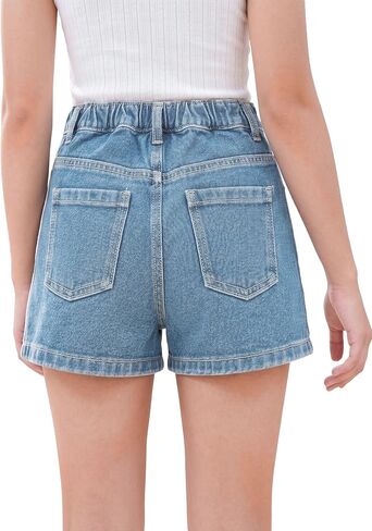 YesFashion Girls Denim Skorts Casual Mini Jean Skirt Front Jean Shorts Back Stretch High Waist Jean Skirt for Kids in Kuwait