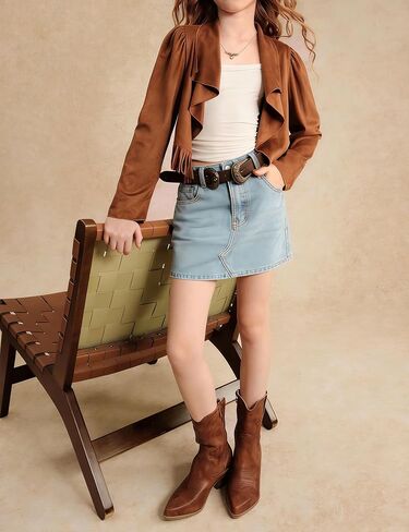 YesFashion Girls Denim Skorts Casual Mini Jean Skirt Front Jean Shorts Back Stretch High Waist Jean Skirt for Kids in Kuwait