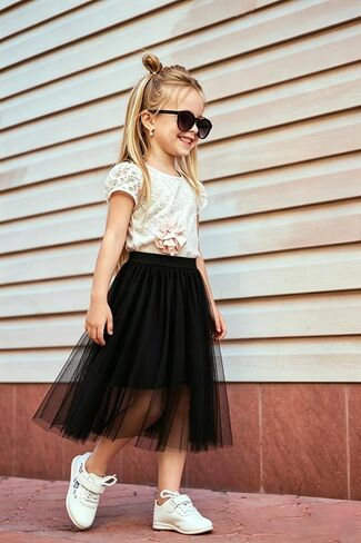 Jastore Girls Tulle Skirts A-line Mesh Skirt Long Tutu Skirts Dress Elastic Waist Tutu Skirt for Toddler Girls in Kuwait