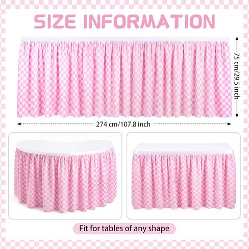 Hahafelt Pink 9 ft Checkered Table Skirt Teacher Desk Skirts Fabric Table Cover Skirt for Classroom Dorm Office Kidney Shaped Desk Rectangle Tables Decorations in Kuwait