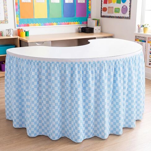 Hahafelt Pink 9 ft Checkered Table Skirt Teacher Desk Skirts Fabric Table Cover Skirt for Classroom Dorm Office Kidney Shaped Desk Rectangle Tables Decorations in Kuwait