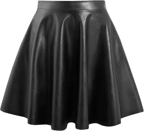 Girls PU Leather Mini Skirt High Waisted Flared A-Line Pleated Circle Skater Skirt in Kuwait