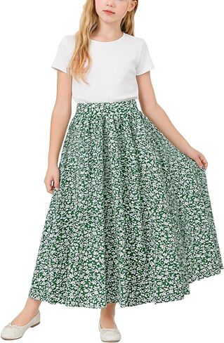 Girls Maxi Skirts Floral Boho Summer Elastic Waist A-Line Long Skirt in Saudi Arabia