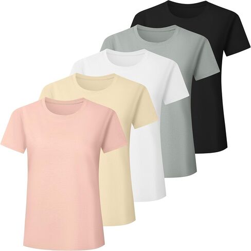HovSiyla 5 Pack Womens Workout Top Casual Short Sleeve Crew Neck Running Hiking Gym Athletic Loose T-Shirts in Kuwait