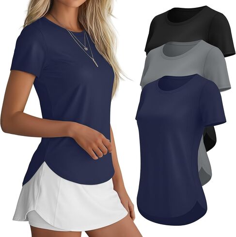 3 Pack Women Workout Tops UPF 50+ Athletic Quick Dry Short Sleeve Shirts Running Gym Yoga Side Slit Curved Hem Tee in Kuwait