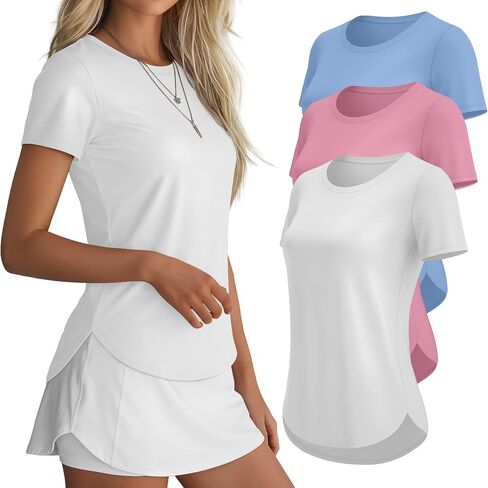 3 Pack Women Workout Tops UPF 50+ Athletic Quick Dry Short Sleeve Shirts Running Gym Yoga Side Slit Curved Hem Tee in Kuwait