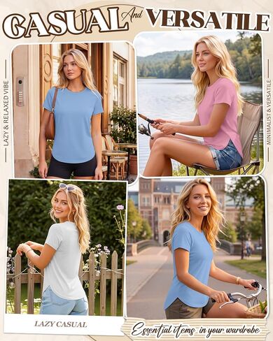 3 Pack Women Workout Tops UPF 50+ Athletic Quick Dry Short Sleeve Shirts Running Gym Yoga Side Slit Curved Hem Tee in Kuwait