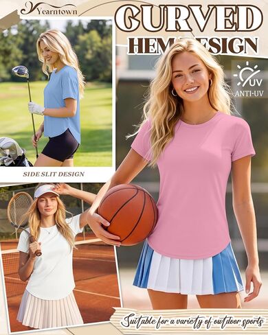 3 Pack Women Workout Tops UPF 50+ Athletic Quick Dry Short Sleeve Shirts Running Gym Yoga Side Slit Curved Hem Tee in Kuwait