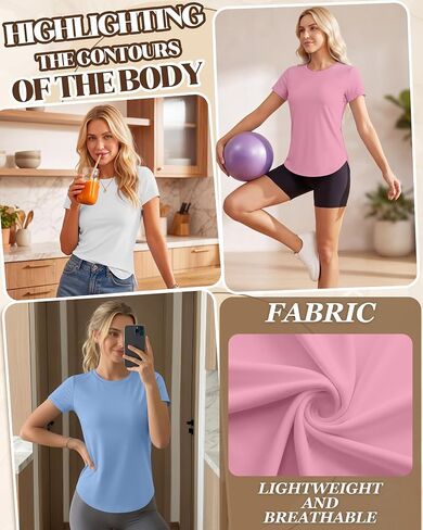 3 Pack Women Workout Tops UPF 50+ Athletic Quick Dry Short Sleeve Shirts Running Gym Yoga Side Slit Curved Hem Tee in Kuwait