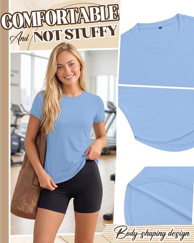 3 Pack Women Workout Tops UPF 50+ Athletic Quick Dry Short Sleeve Shirts Running Gym Yoga Side Slit Curved Hem Tee in Kuwait
