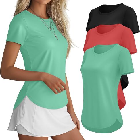 3 Pack Women Workout Tops UPF 50+ Athletic Quick Dry Short Sleeve Shirts Running Gym Yoga Side Slit Curved Hem Tee in Kuwait