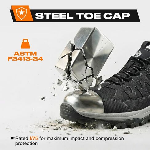 NINGO Steel Toe Shoes for Men, Slip and Water Resistant Safety Shoes, Comfortable Breathable and Lightweight Design, Indestructible Mens Work Sneakers for Construction,Industrial and Warehouse in Kuwait