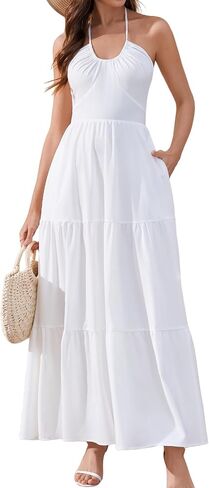 XinFSh Women's Summer Floral Halter Flowy A Line Maxi Dress in Kuwait