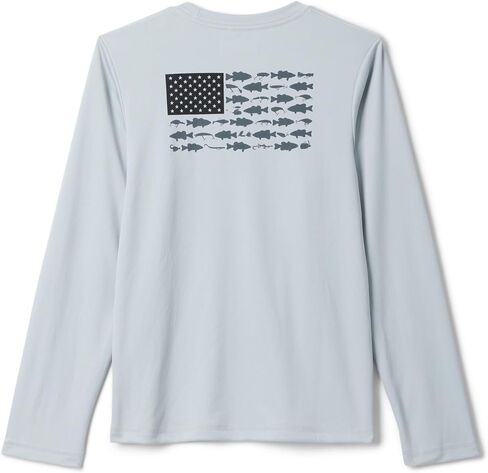 Columbia Youth Boys PFG Terminal Tackle Fish Flag Long Sleeve Shirt, Cool Grey Graphic, X-Small in Kuwait