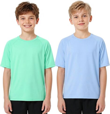 2 Pack White Boys Swim Shirt UPF 50+ Short Sleeve Rash Guard, Kids Youth Sun Shirt Quick Dry Swimwear for Beach Surf in Saudi Arabia