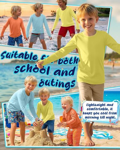 3 Pack Boys Rash Guard Swim Shirts 5-14Y Long Sleeve UV Protection UPF 50+ Quick Dry Thumb Hole Beach Water Shirts in Kuwait