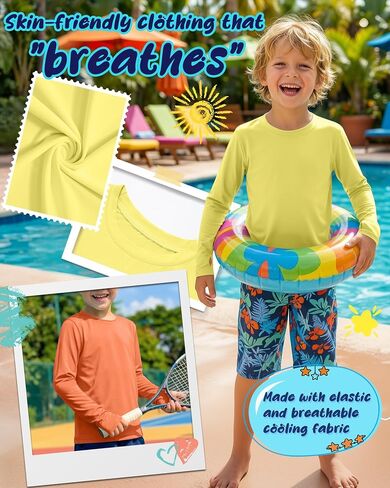 3 Pack Boys Rash Guard Swim Shirts 5-14Y Long Sleeve UV Protection UPF 50+ Quick Dry Thumb Hole Beach Water Shirts in Kuwait