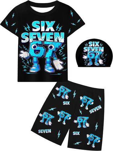 Kids 67 Meme Swimsuit Boys Girls Six Seven Rash Guard Swimwear Outfits 5-12 Years in Kuwait
