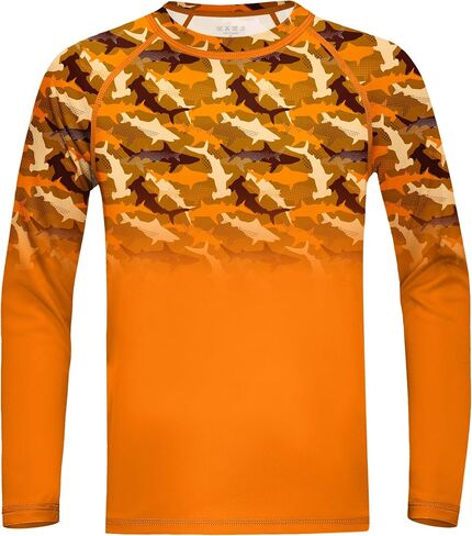Boys Swim Shirt Long Sleeve, UPF 50+ UV Sun Protection Rash Guard, SPF Youth Kids Fishing Shirts for Beach Water in Kuwait