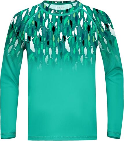 Boys Swim Shirt Long Sleeve, UPF 50+ UV Sun Protection Rash Guard, SPF Youth Kids Fishing Shirts for Beach Water in Kuwait