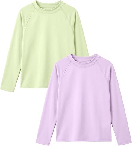 JiAmy 2 Pack Boys Girls Swim Shirt Long Sleeve Rash Guard UPF+ 50 Sun Protection Swimsuit Top Quick Dry Swimwear 3-12Y in Kuwait