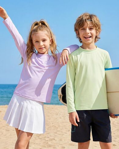 JiAmy 2 Pack Boys Girls Swim Shirt Long Sleeve Rash Guard UPF+ 50 Sun Protection Swimsuit Top Quick Dry Swimwear 3-12Y in Kuwait