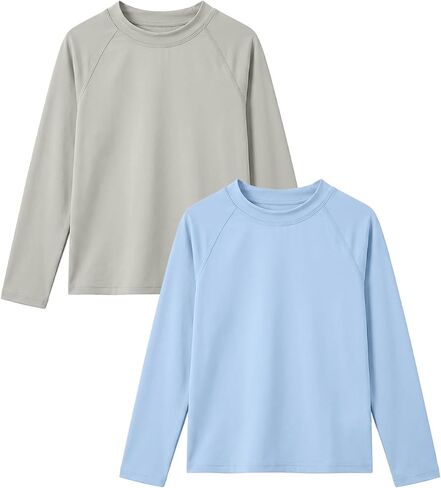 JiAmy 2 Pack Boys Girls Swim Shirt Long Sleeve Rash Guard UPF+ 50 Sun Protection Swimsuit Top Quick Dry Swimwear 3-12Y in Kuwait