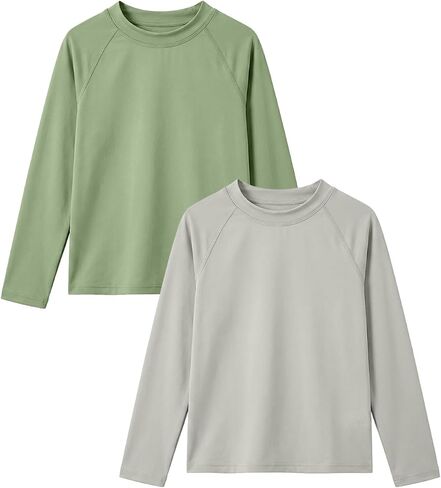JiAmy 2 Pack Boys Girls Swim Shirt Long Sleeve Rash Guard UPF+ 50 Sun Protection Swimsuit Top Quick Dry Swimwear 3-12Y in Kuwait