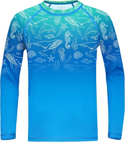 Boys Swim Shirt Long Sleeve, UPF 50+ UV Sun Protection Rash Guard, SPF Youth Kids Fishing Shirts for Beach Water in Kuwait