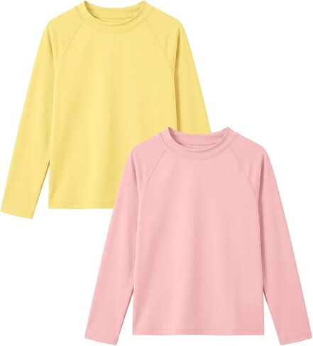 JiAmy 2 Pack Boys Girls Swim Shirt Long Sleeve Rash Guard UPF+ 50 Sun Protection Swimsuit Top Quick Dry Swimwear 3-12Y in Kuwait