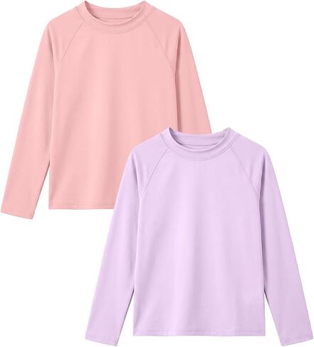 JiAmy 2 Pack Boys Girls Swim Shirt Long Sleeve Rash Guard UPF+ 50 Sun Protection Swimsuit Top Quick Dry Swimwear 3-12Y in Kuwait