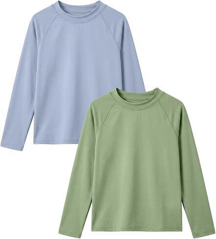 JiAmy 2 Pack Boys Girls Swim Shirt Long Sleeve Rash Guard UPF+ 50 Sun Protection Swimsuit Top Quick Dry Swimwear 3-12Y in Kuwait