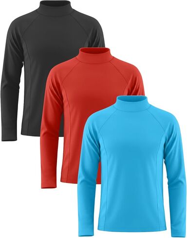 Yooo's Vivi 3 Pack Boys' Rash Guard Long Sleeve Swim Shirts Mock Neck Raglan UPF 50+ Swimwear Youth Kids SPF Water Shirts in Kuwait