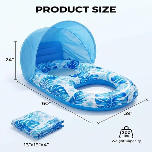 Pool Floats Adult with Canopy, Inflatable Lounger Float with Adjustable Sun Shield & Cup Holders, Water Chair for Swimming Pool Party in Saudi Arabia