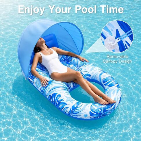 Pool Floats Adult with Canopy, Inflatable Lounger Float with Adjustable Sun Shield & Cup Holders, Water Chair for Swimming Pool Party in Saudi Arabia