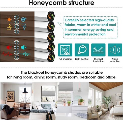 Cordless Top Down Bottom Up Cellular Shades Blackout Honeycomb Blinds for Windows, Thermal Insulated Single Cell Shades (White) in Saudi Arabia