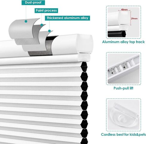 Cordless Top Down Bottom Up Cellular Shades Blackout Honeycomb Blinds for Windows, Thermal Insulated Single Cell Shades (White) in Saudi Arabia