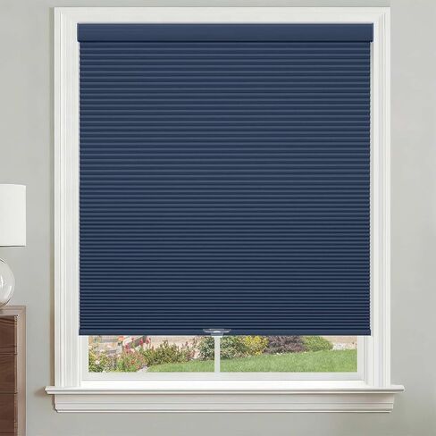 Cordless Blackout Cellular Shades, Custom Size Dark Blue Pull Down Honeycomb Window Blinds Inside Outside Mount Custom Thermal Insulated for Home Office Bedroom Living Room Kitchen in Kuwait