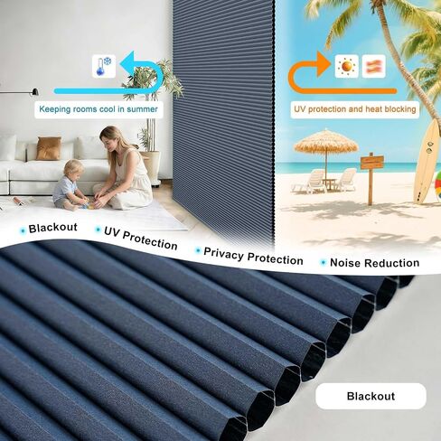 Cordless Blackout Cellular Shades, Custom Size Dark Blue Pull Down Honeycomb Window Blinds Inside Outside Mount Custom Thermal Insulated for Home Office Bedroom Living Room Kitchen in Kuwait
