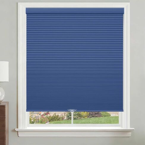 Cordless Blackout Cellular Shades, Custom Size Dark Blue Pull Down Honeycomb Window Blinds Inside Outside Mount Custom Thermal Insulated for Home Office Bedroom Living Room Kitchen in Kuwait