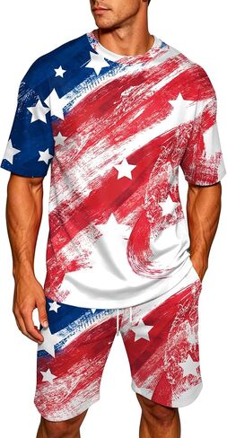 Ithalt Patriotic Shirts for Men 4th of July Outfit 2 Piece Set Short Sleeve and Shorts American Flag 250th Anniversary in Kuwait
