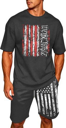 Ithalt Patriotic Shirts for Men 4th of July Outfit 2 Piece Set Short Sleeve and Shorts American Flag 250th Anniversary in Kuwait