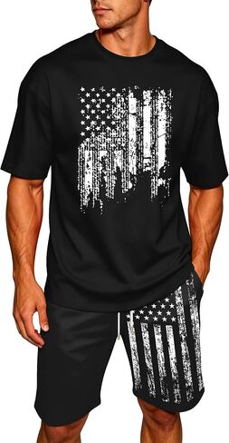 Ithalt Patriotic Shirts for Men 4th of July Outfit 2 Piece Set Short Sleeve and Shorts American Flag 250th Anniversary in Kuwait