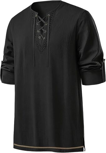 Renaissance Costume Men Pirate Shirt Cotton Linen Mens Renaissance Shirt for Halloween Viking Pirate Cosplay in Kuwait