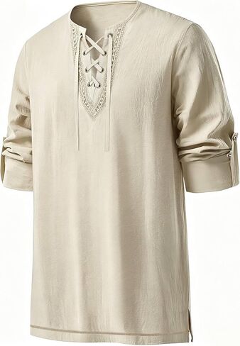Renaissance Costume Men Pirate Shirt Cotton Linen Mens Renaissance Shirt for Halloween Viking Pirate Cosplay in Kuwait
