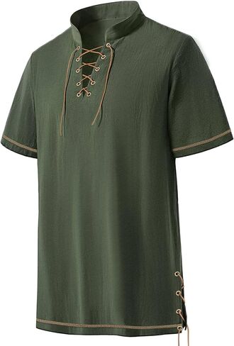 Renaissance Costume Men Pirate Shirt Cotton Linen Mens Renaissance Shirt for Halloween Viking Pirate Cosplay in Kuwait