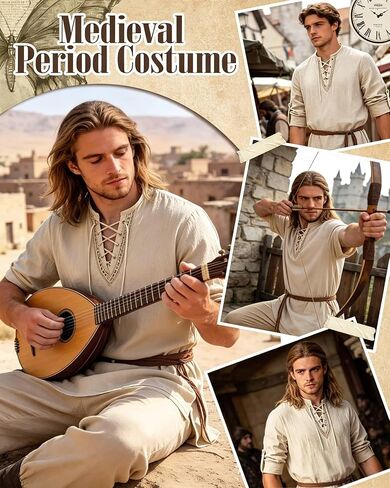 Renaissance Costume Men Pirate Shirt Cotton Linen Mens Renaissance Shirt for Halloween Viking Pirate Cosplay in Kuwait