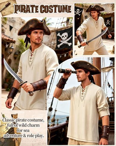 Renaissance Costume Men Pirate Shirt Cotton Linen Mens Renaissance Shirt for Halloween Viking Pirate Cosplay in Kuwait