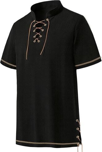 Renaissance Costume Men Pirate Shirt Cotton Linen Mens Renaissance Shirt for Halloween Viking Pirate Cosplay in Kuwait